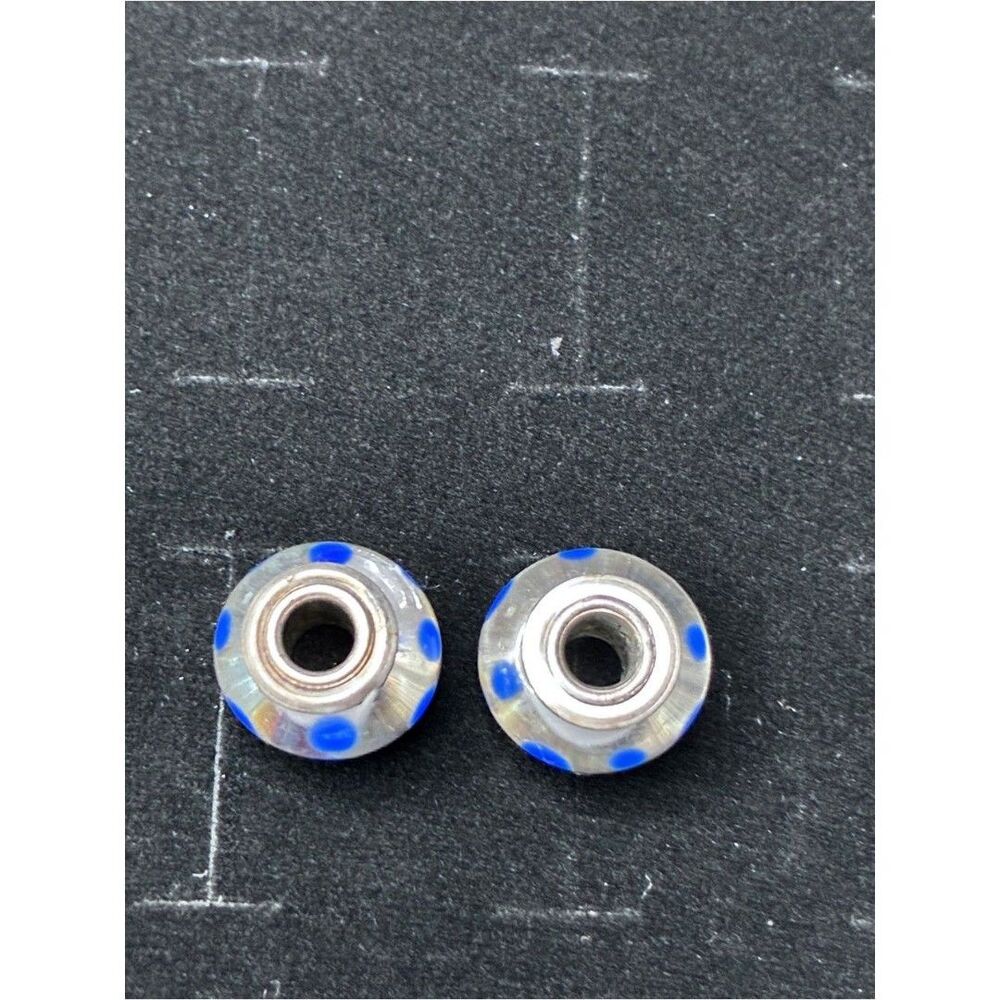 Clear Glass Bead Pair with Blue Design Accents